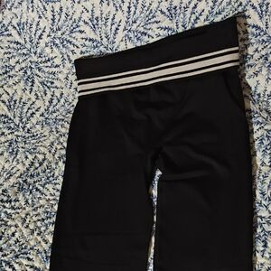 PINK Victoria's Secret Black Leggings with White Striped Foodover Waistband